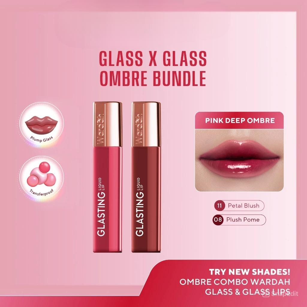BUNDLING Wardah Glasting Liquid Lip 3.5gr 08 Plush Pome + 11 Petal Blush