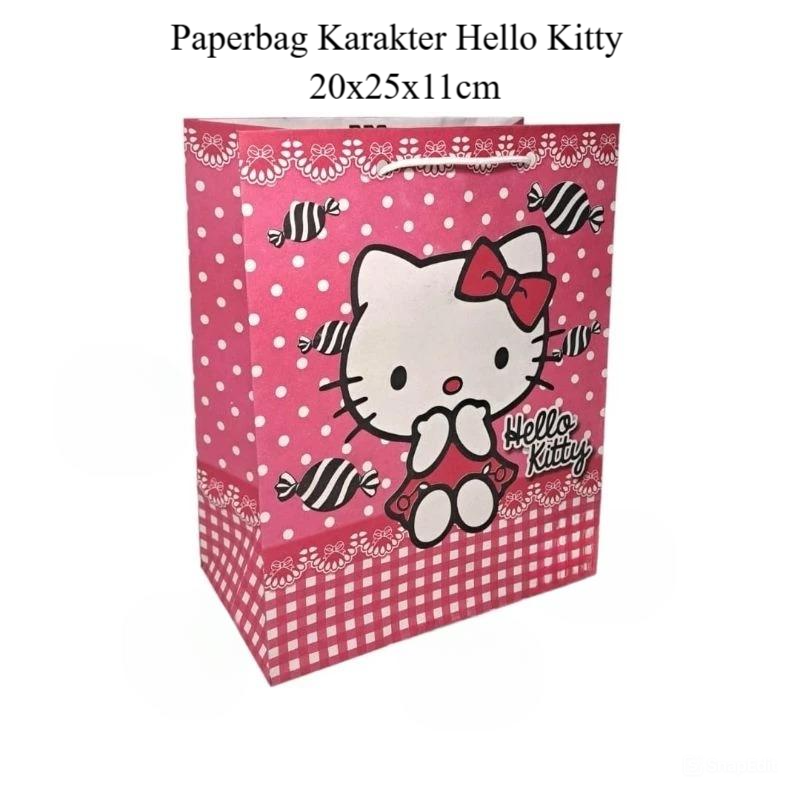 Paperbag Karakter Hello Kitty 20x25x11cm - Tas Belanja Hampers Ulang Tahun