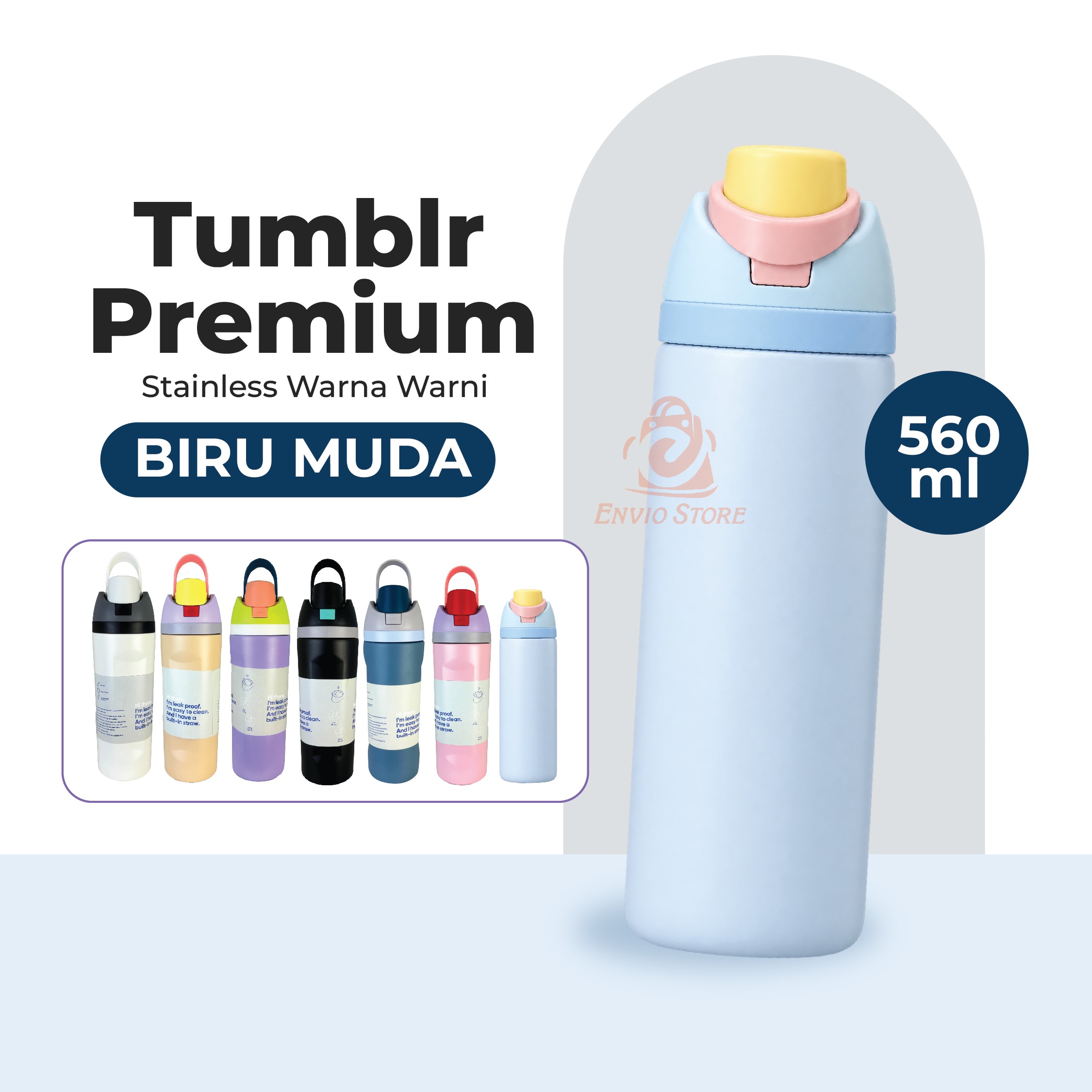 Tumblr Premium Stainless Warna Warni 560ml (2376) - BIRU MUDA (Botol Tahan Panas Dingin)