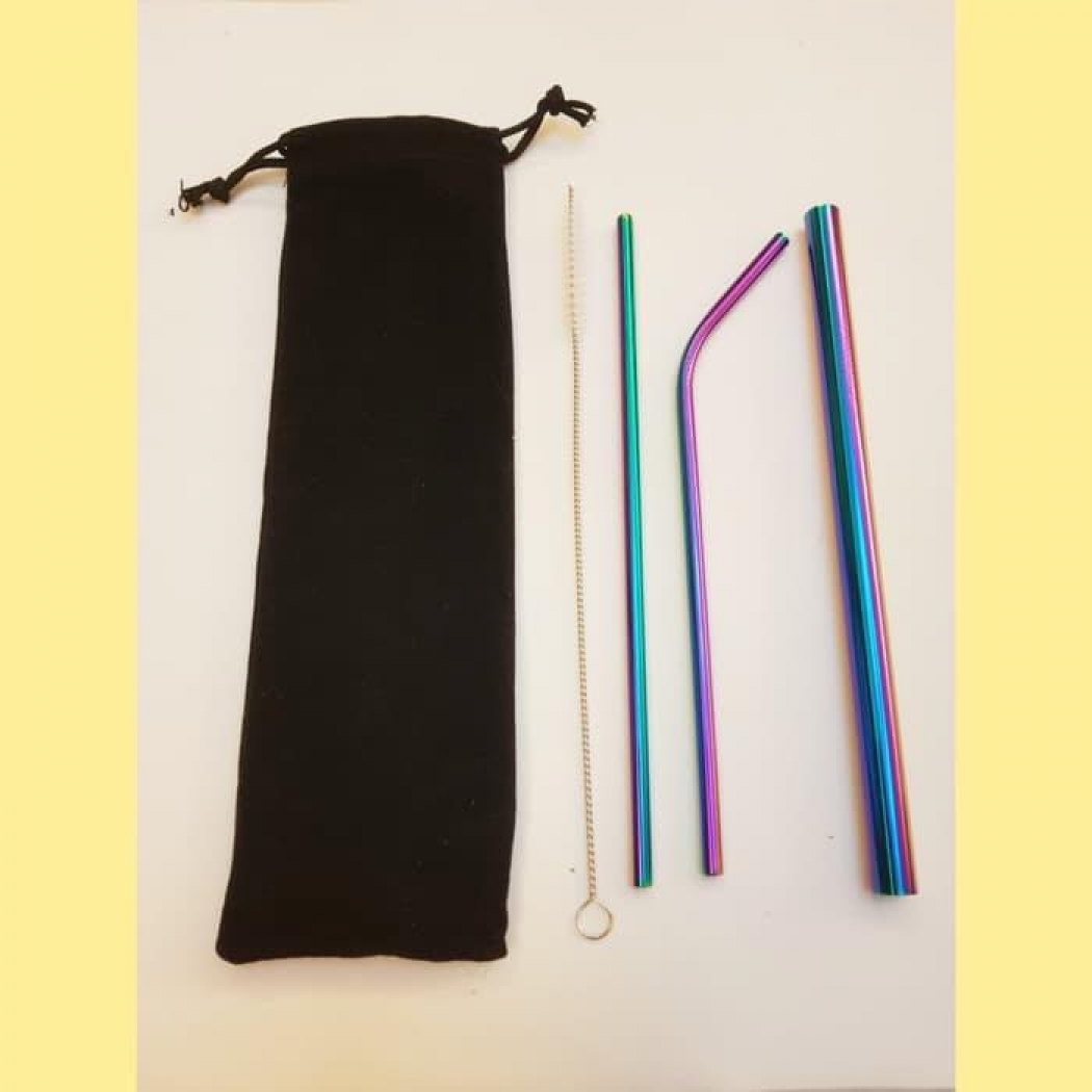 Sedotan Stainless RAINBOW Set + Pouch