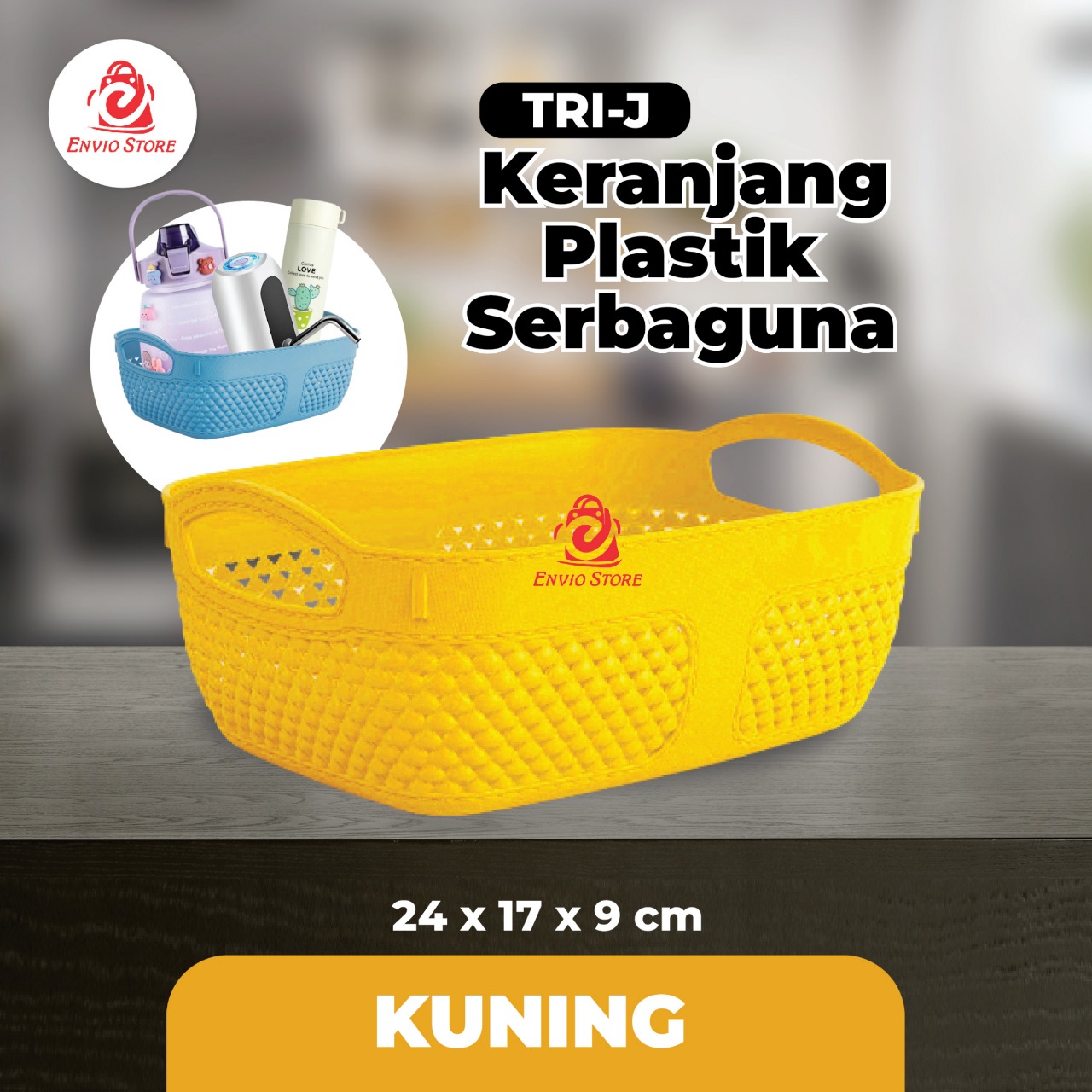 TRI J - Keranjang Plastik Serbaguna 24 x 17 x 9 cm - KUNING