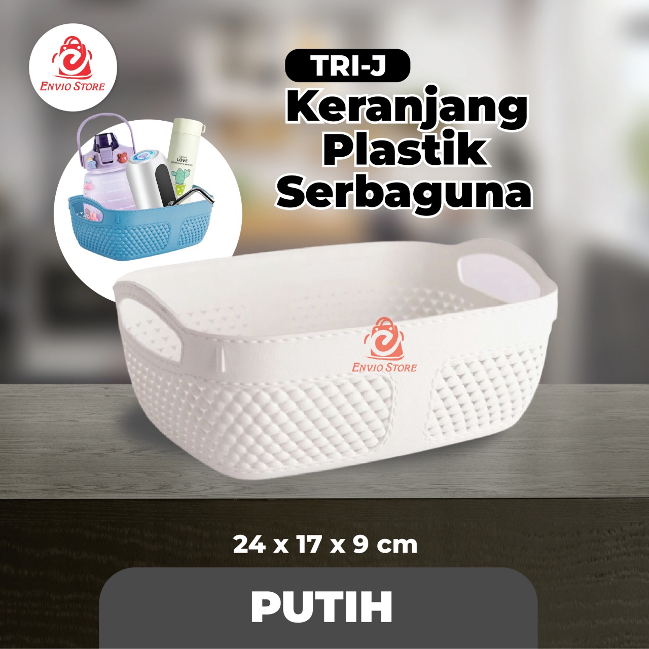 TRI J - Keranjang Plastik Serbaguna 24 x 17 x 9 cm - PUTIH