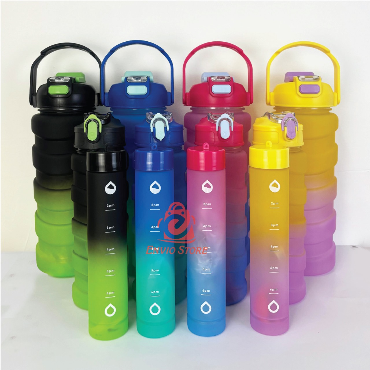 Botol Minum Rainbow 3in1 - Botol Isi 3 (Free Sedotan) (HX3138) - PINK BIRU