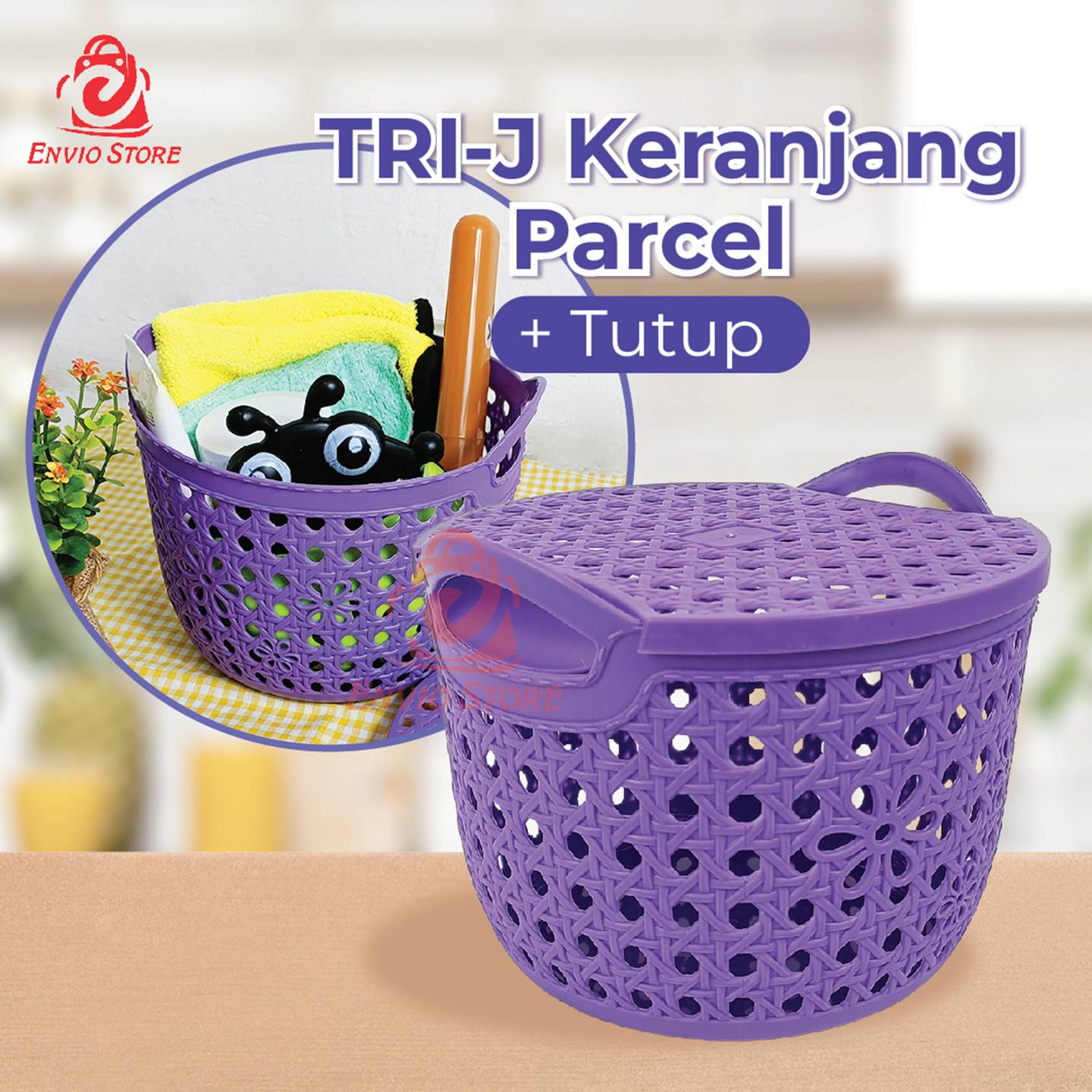 TRI J - Keranjang Parcel + Tutup - PINK (Keranjang Multifungsi / Keranjang Souvenir)