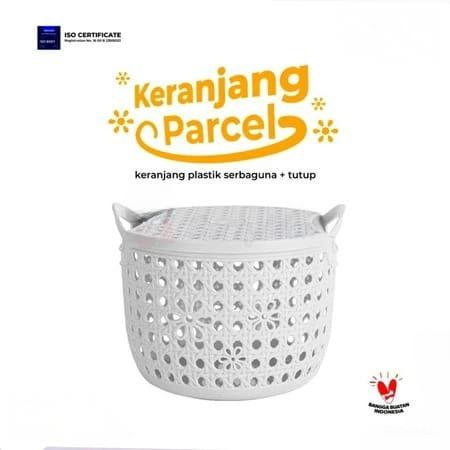 TRI J - Keranjang Parcel + Tutup - PUTIH (Keranjang Multifungsi / Keranjang Souvenir)