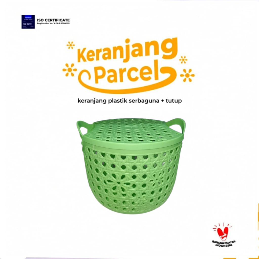 TRI J - Keranjang Parcel + Tutup - HIJAU (Keranjang Multifungsi / Keranjang Souvenir)