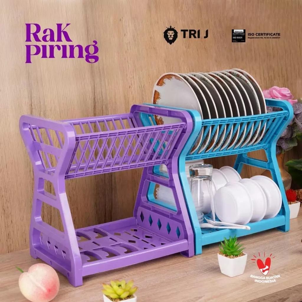 TRI J - Rak Piring Plastik 2 Susun Mini - UNGU (Wadah Piring Gelas Alat Makan)