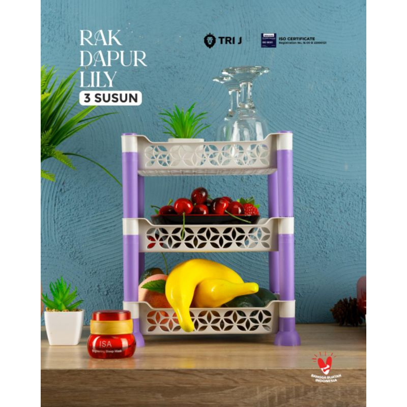 TRI J - Rak Dapur 3 Susun - PINK (Rak Penyimpanan Dapur)