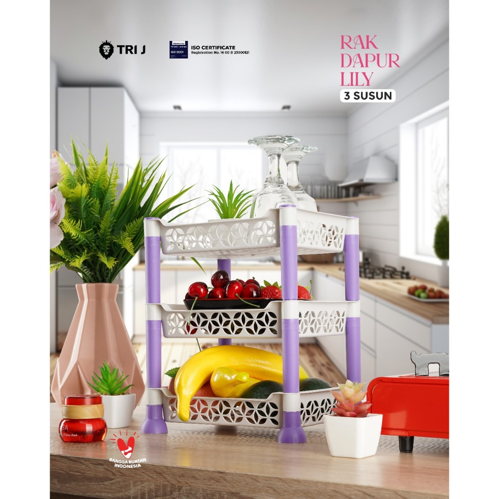 TRI J - Rak Dapur 3 Susun - PINK (Rak Penyimpanan Dapur)