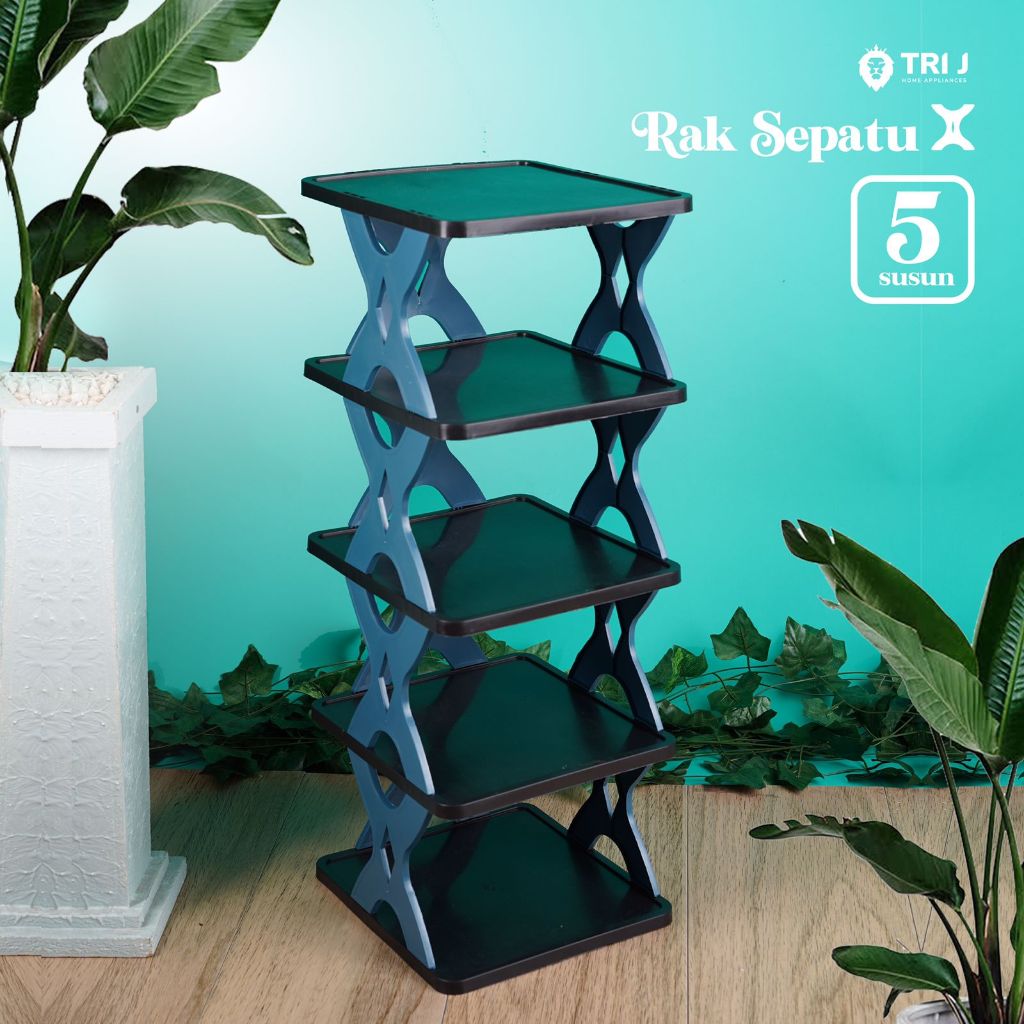 TRI J - Rak Sepatu X 5 Susun Plastik - BIRU LAUT (Rak Portable Sepatu 5 Tingkat)