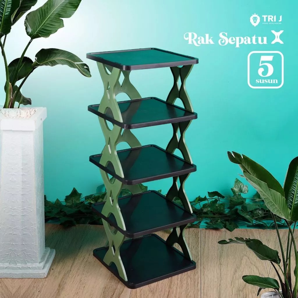 TRI J - Rak Sepatu X 5 Susun Plastik - HIJAU OLIVE (Rak Portable Sepatu 5 Tingkat)