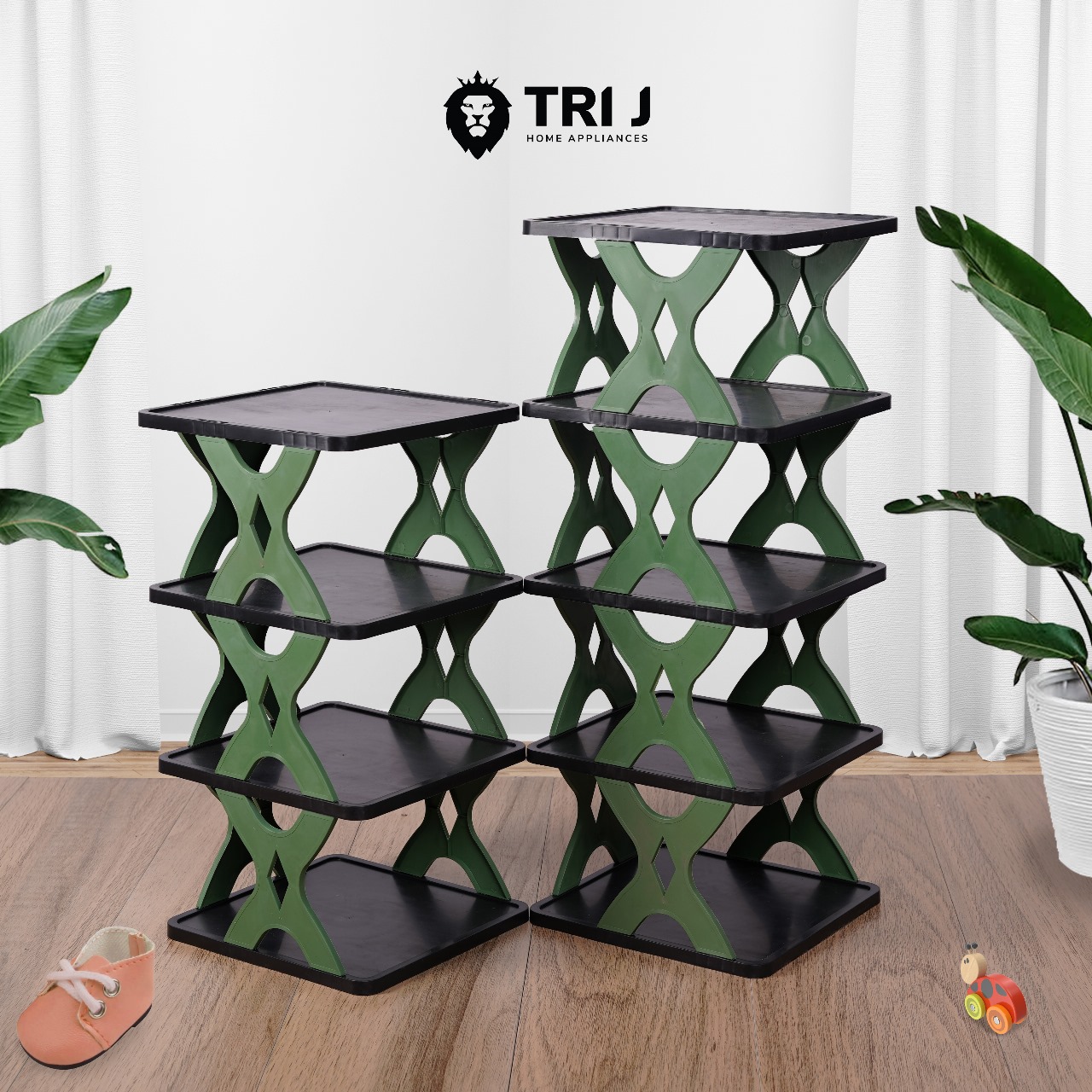 TRI J - Rak Sepatu X 5 Susun Plastik - HIJAU OLIVE (Rak Portable Sepatu 5 Tingkat)