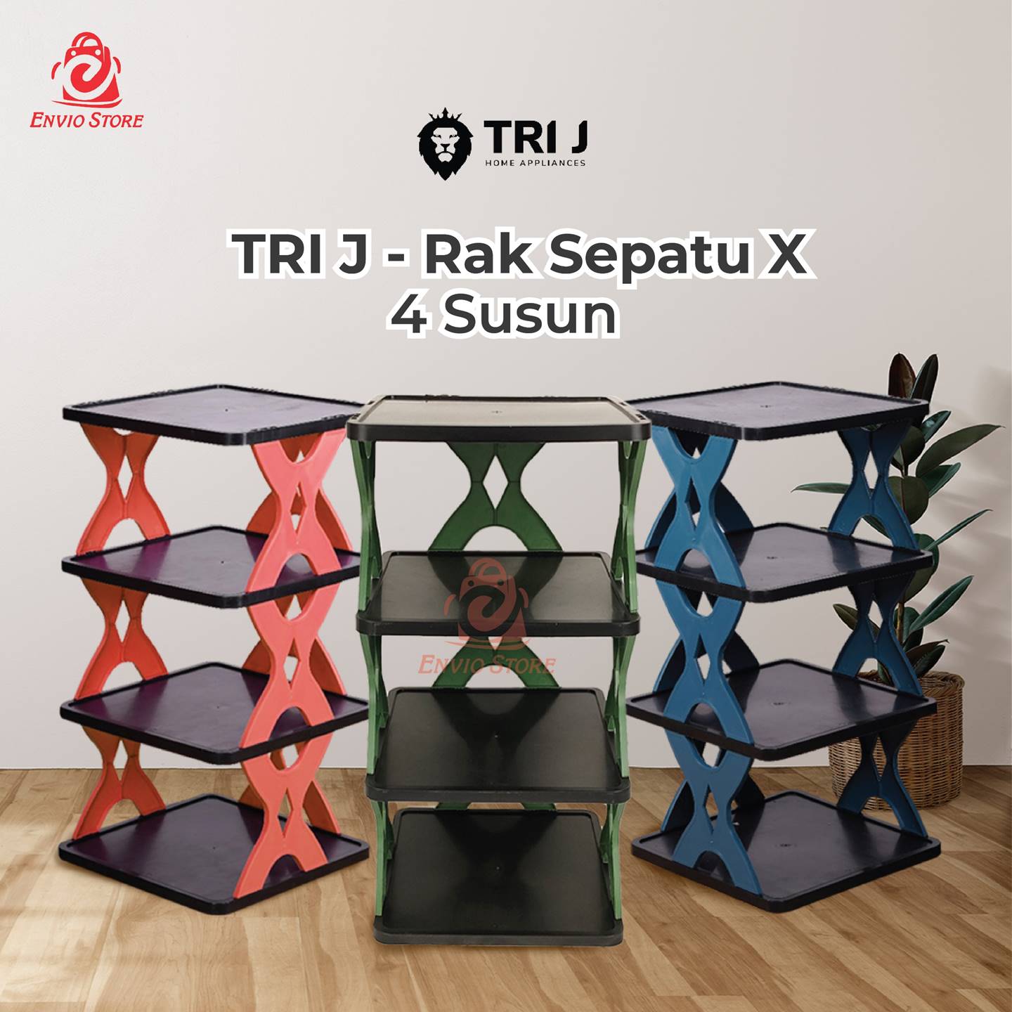 TRI J - Rak Sepatu X 4 Susun Plastik - BIRU LAUT (Rak Portable Sepatu 4 Tingkat)