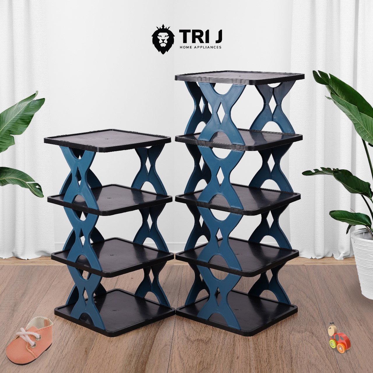 TRI J - Rak Sepatu X 4 Susun Plastik - BIRU LAUT (Rak Portable Sepatu 4 Tingkat)