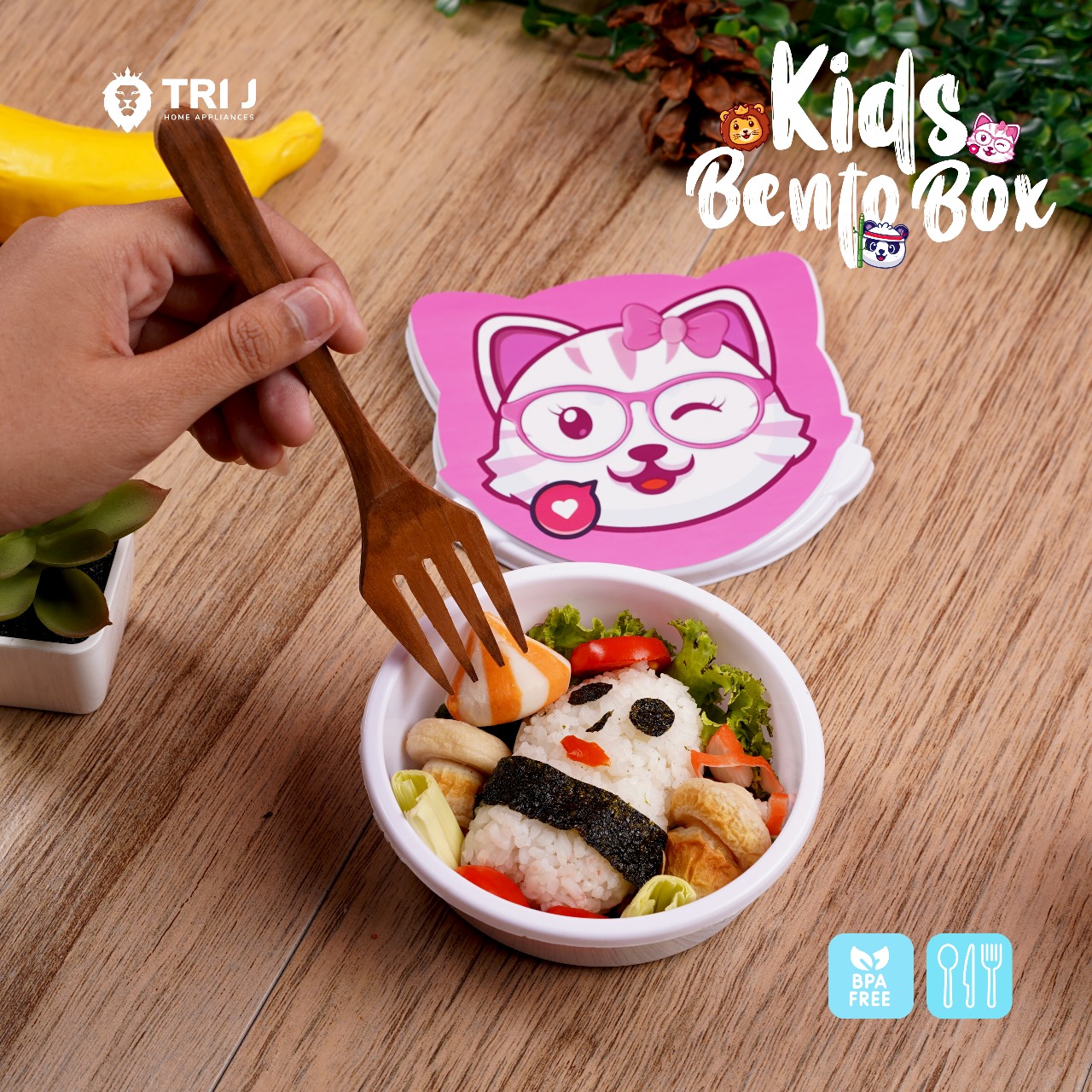 TRI J - Kids Bento Box - MERAH LION (Kotak Bekal Anak Motif Lucu)
