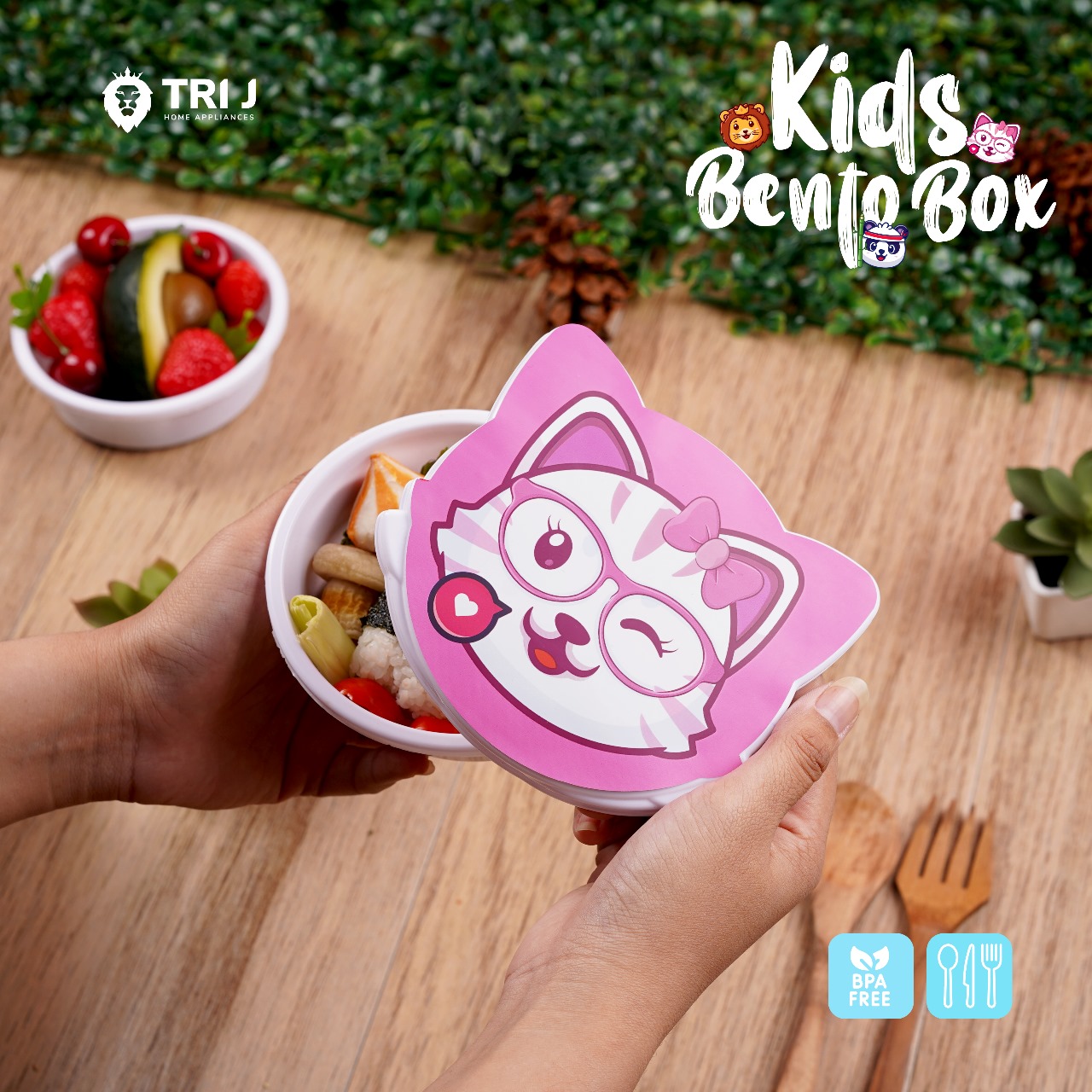 TRI J - Kids Bento Box - MERAH LION (Kotak Bekal Anak Motif Lucu)