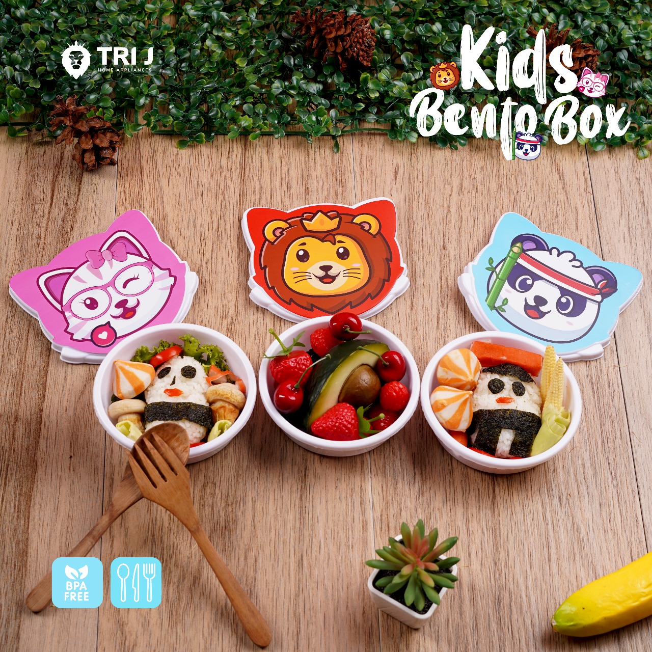 TRI J - Kids Bento Box - BIRU PANDA (Kotak Bekal Anak Motif Lucu)