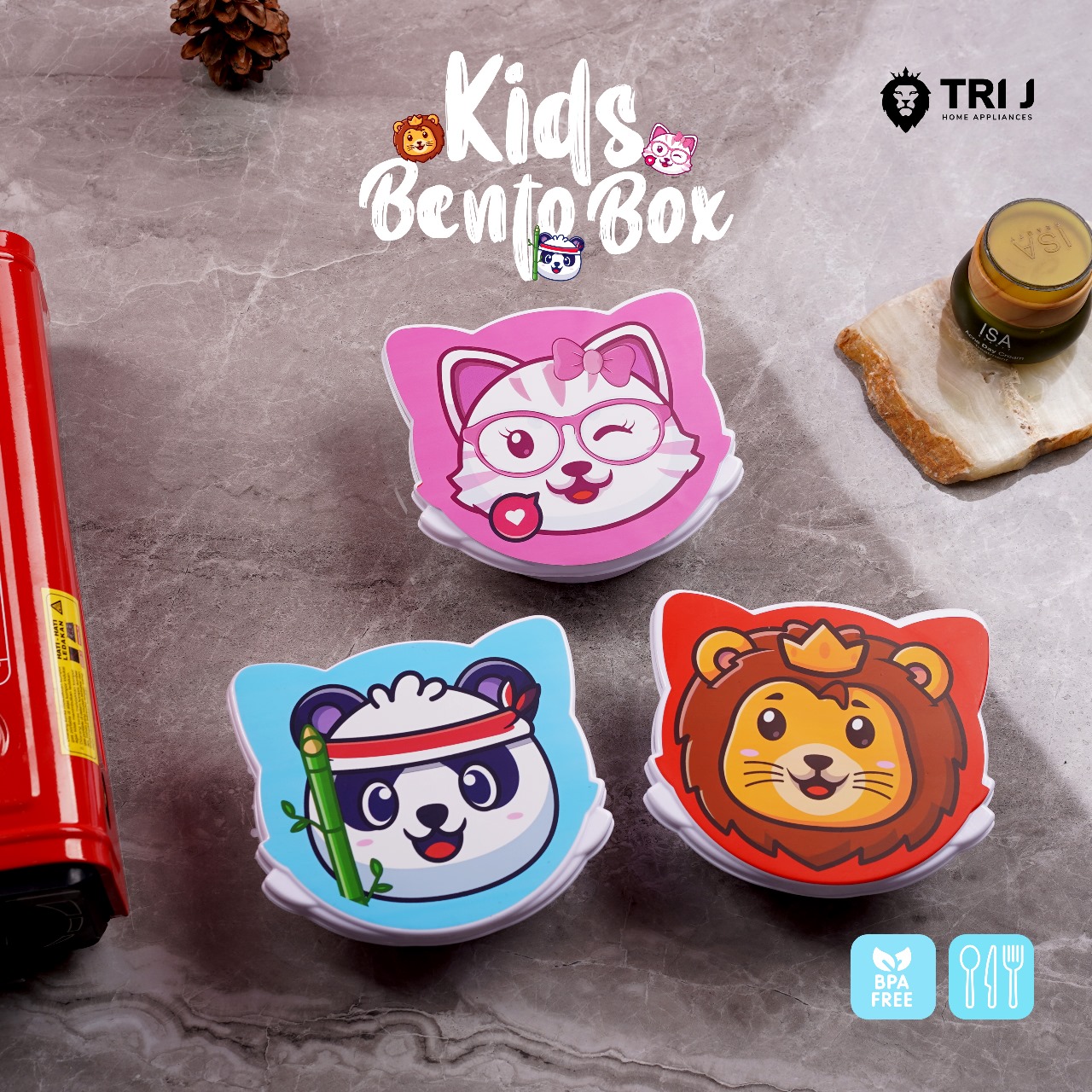 TRI J - Kids Bento Box - BIRU PANDA (Kotak Bekal Anak Motif Lucu)
