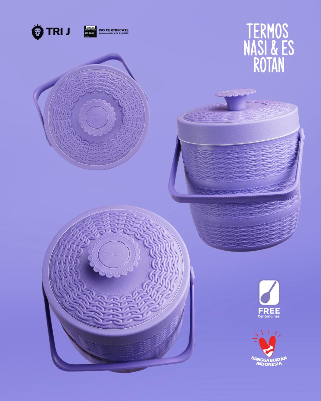 TRI J - Mini Rice Bucket Motif Rotan - HIJAU (Termos Nasi & Es) 3,5L (Kode 6.5)