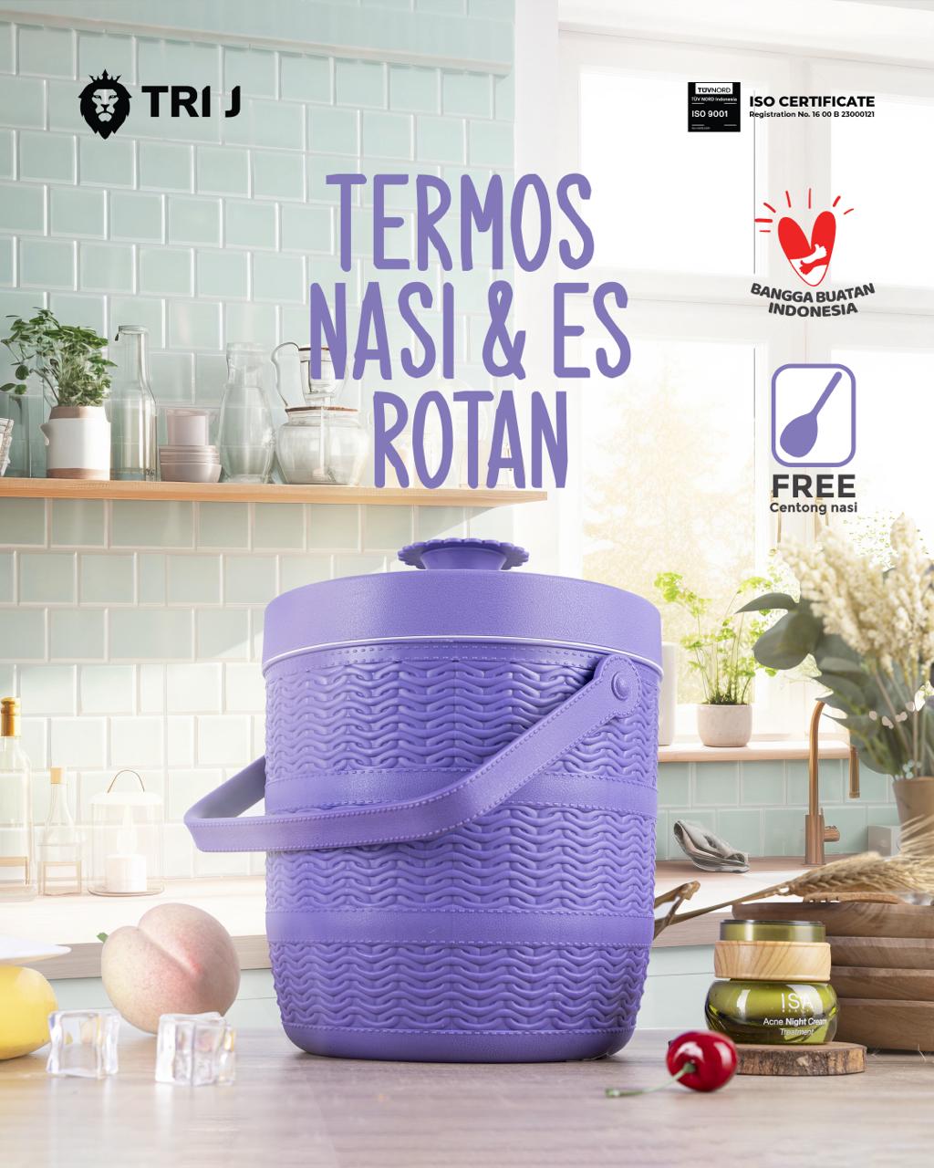 TRI J - Mini Rice Bucket Motif Rotan - PINK (Termos Nasi & Es) 3,5L (Kode 6.5)