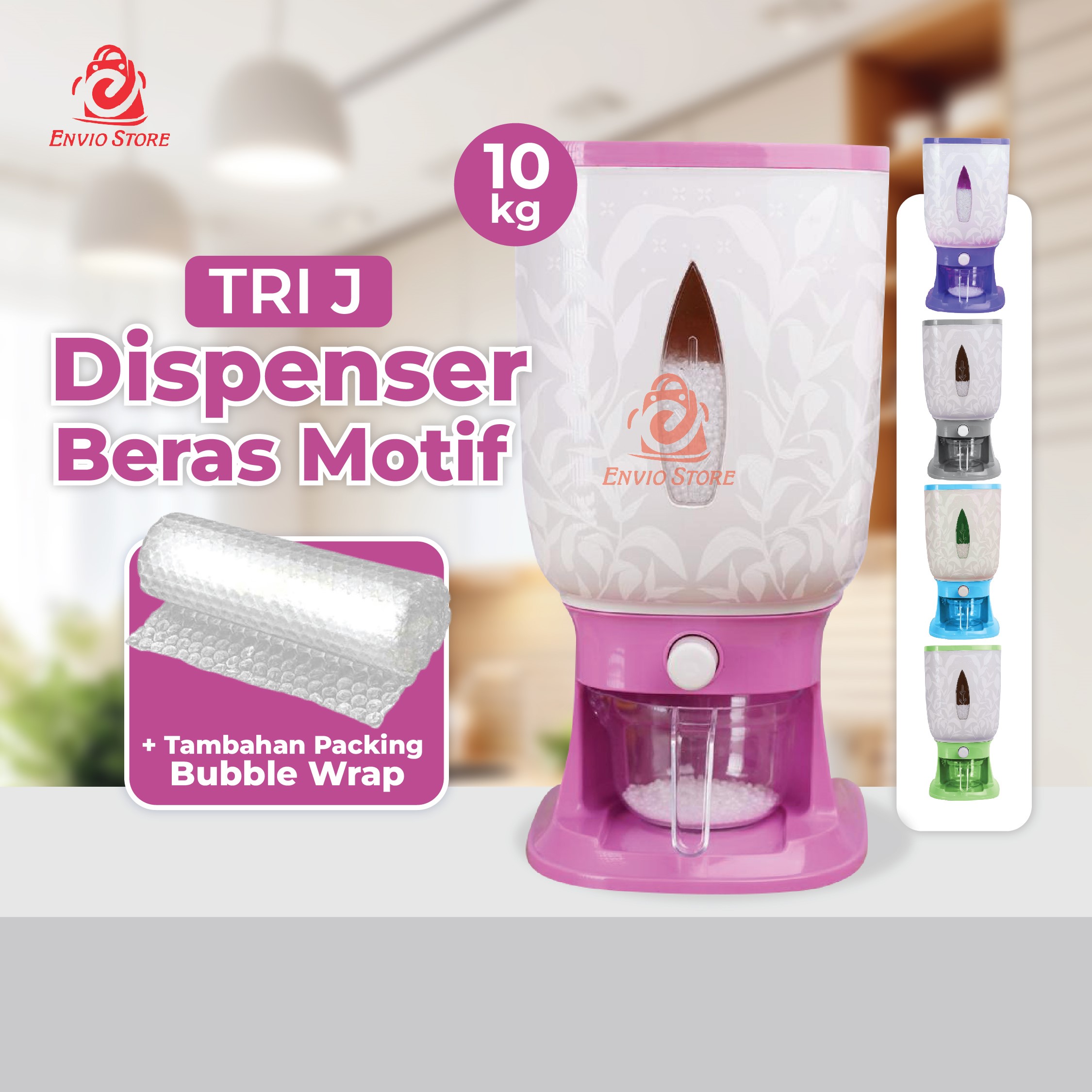 (PAKET) TRI J Dispenser Beras PINK + Tambahan Packing Bubble Wrap