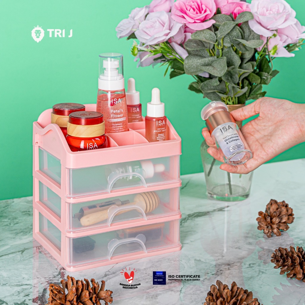 TRI J - Laci 3 Susun PANDA - PUTIH (Rak Kosmetik Makeup Organizer)