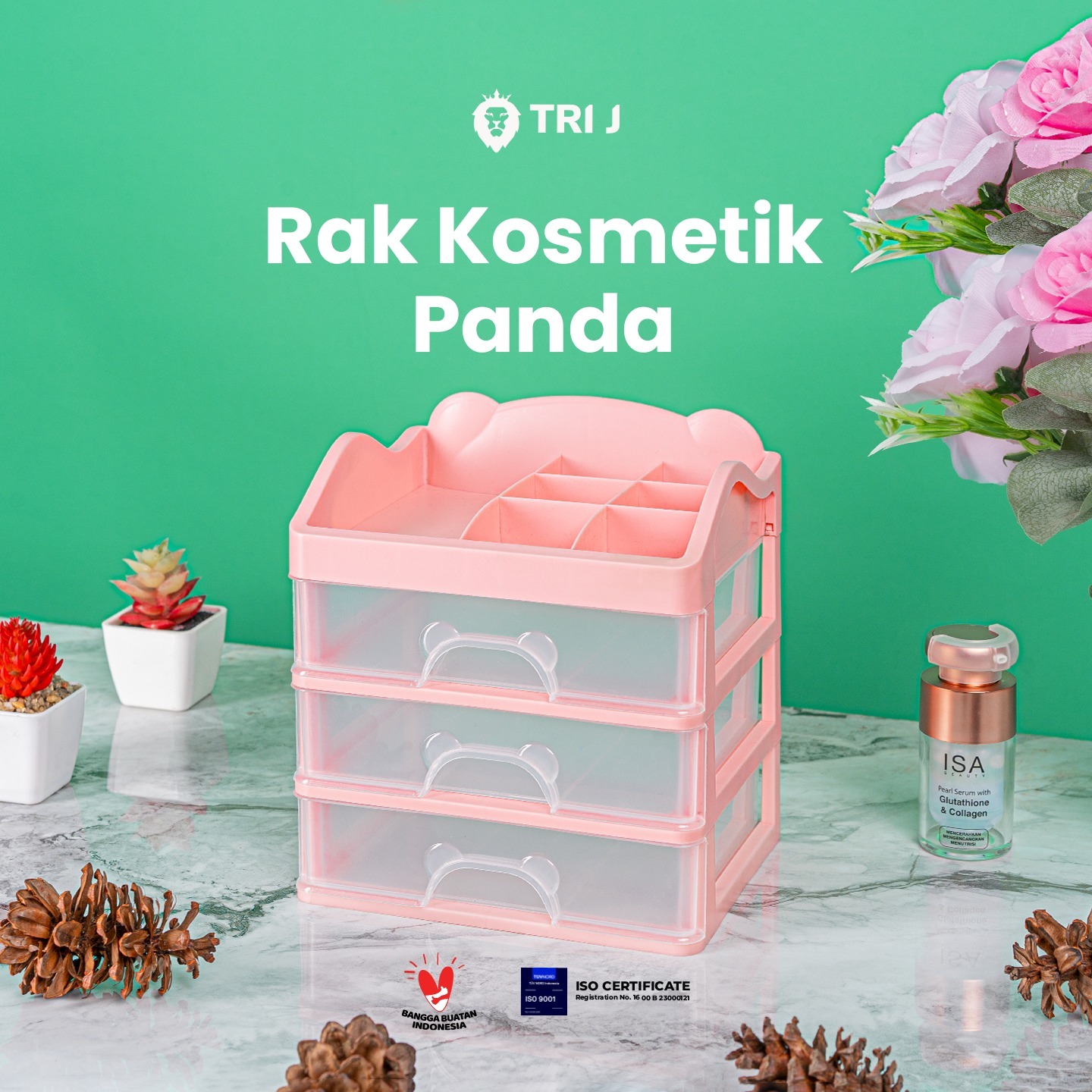 TRI J - Laci 3 Susun PANDA - PUTIH (Rak Kosmetik Makeup Organizer)