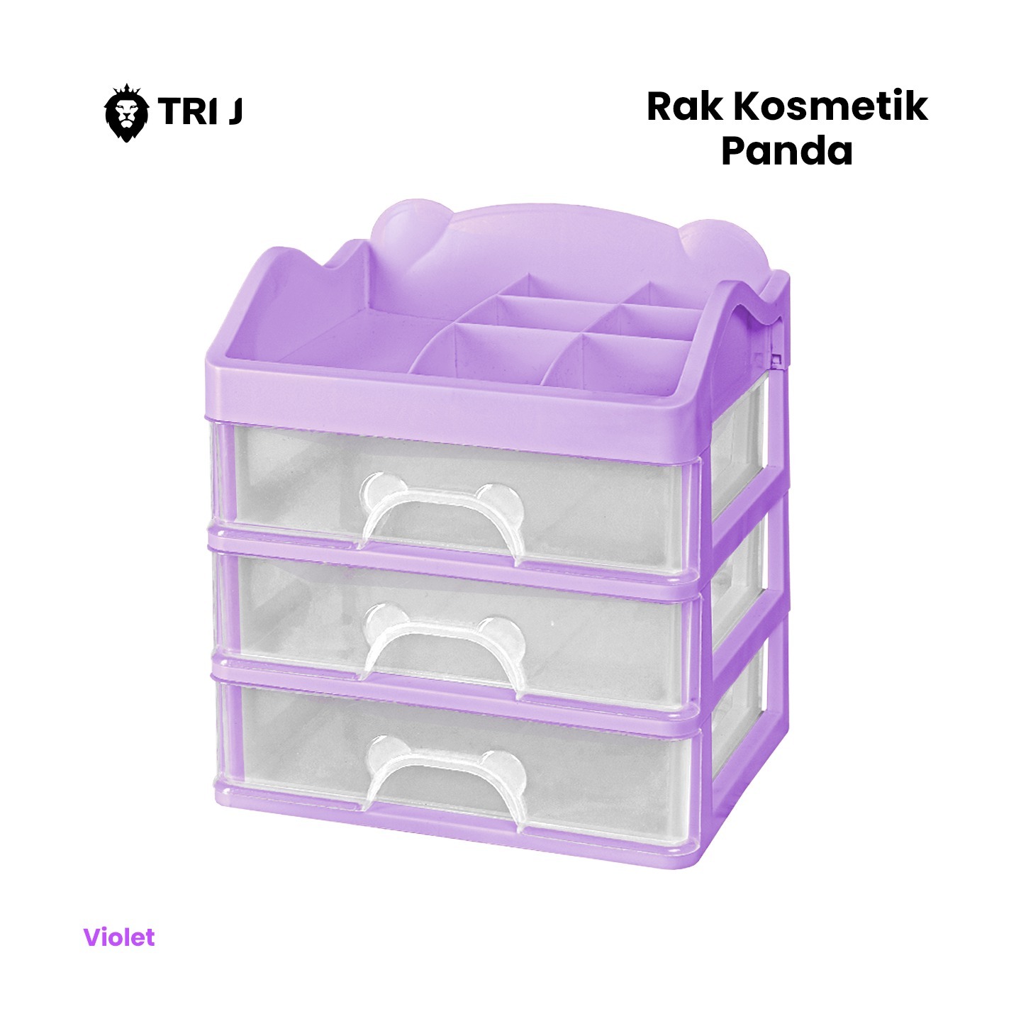 TRI J - Laci 3 Susun PANDA - UNGU (Rak Kosmetik Makeup Organizer)