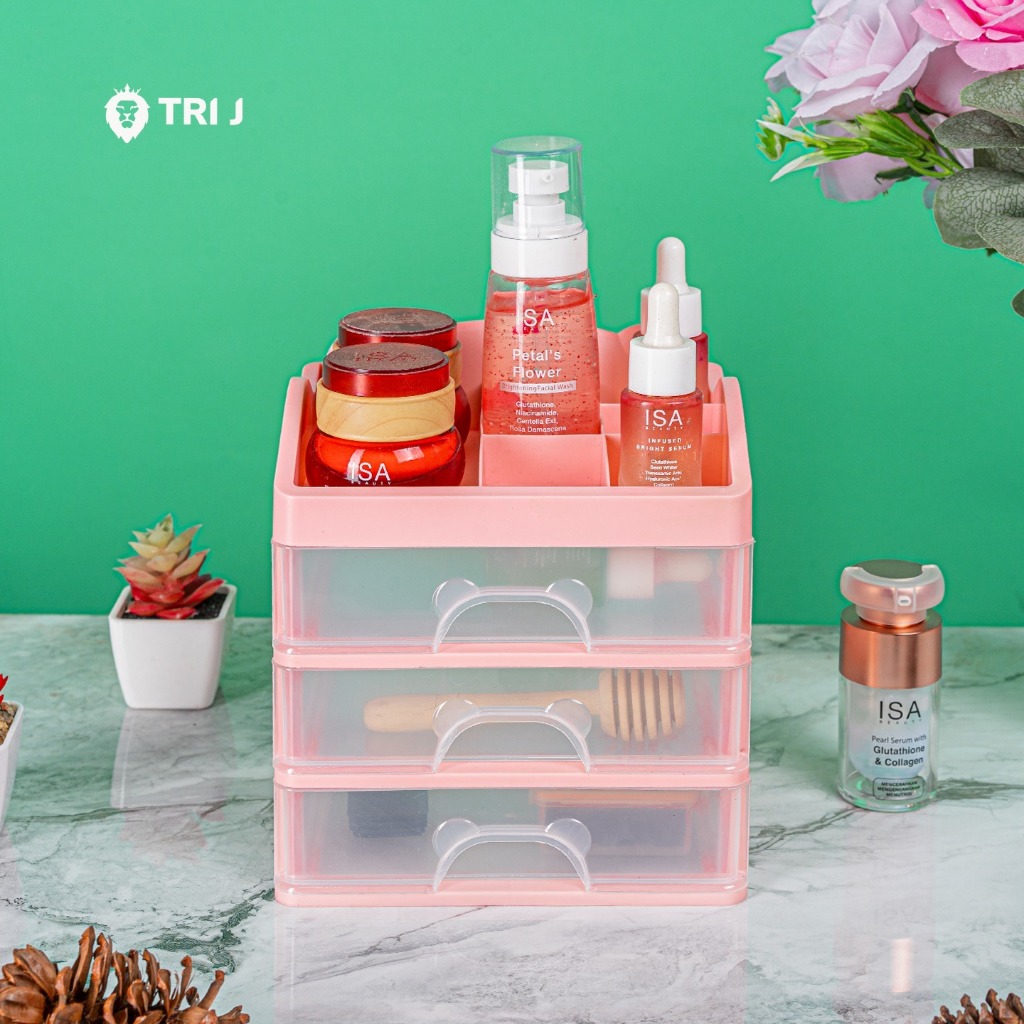 TRI J - Laci 3 Susun PANDA - UNGU (Rak Kosmetik Makeup Organizer)