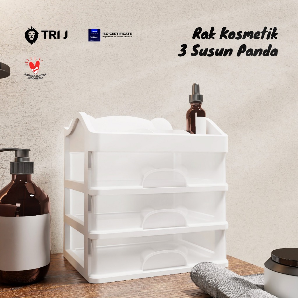 TRI J - Laci 3 Susun PANDA - UNGU (Rak Kosmetik Makeup Organizer)