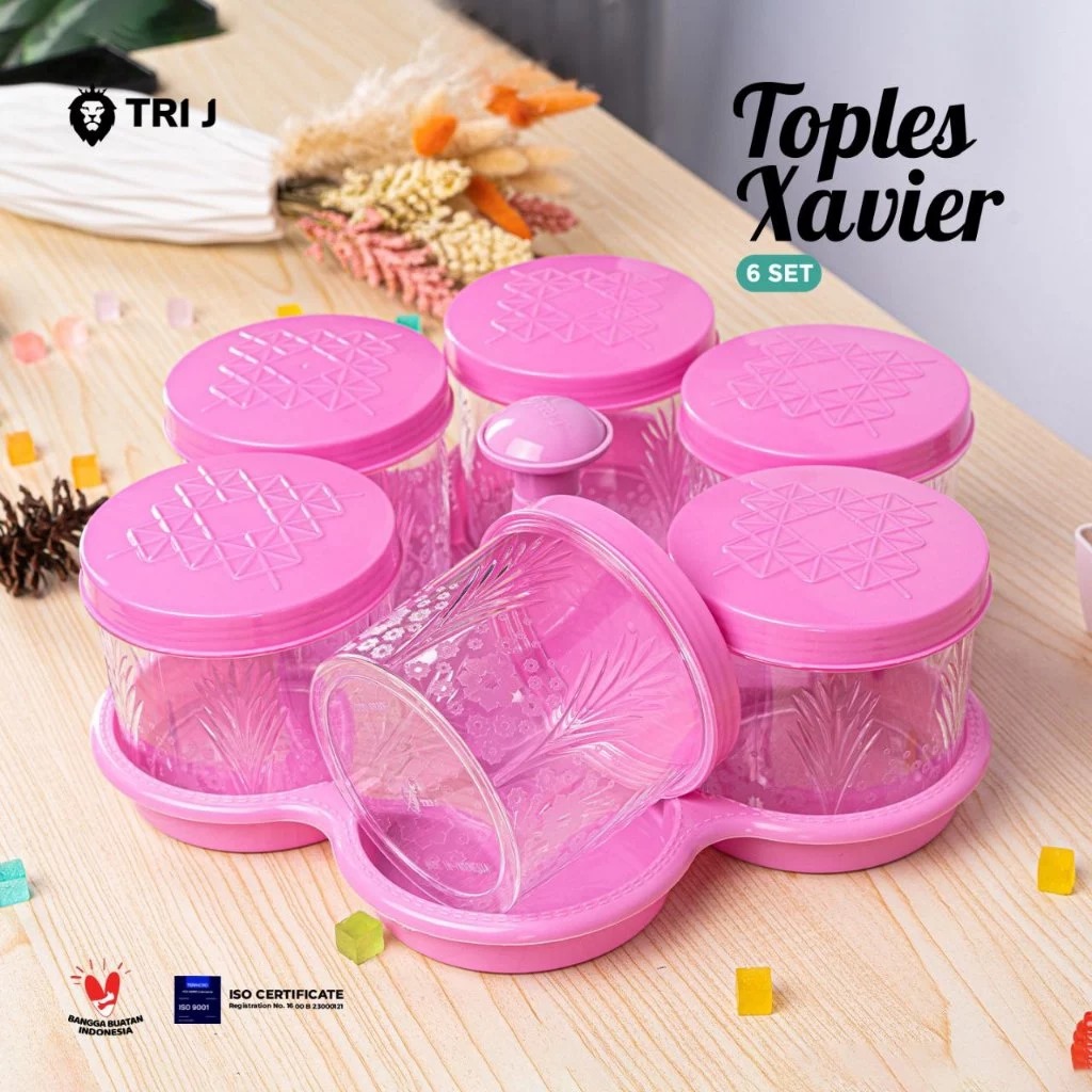 TRI J - Toples Kristal 6 Set + Nampan - BIRU (Toples Snack Lebaran)