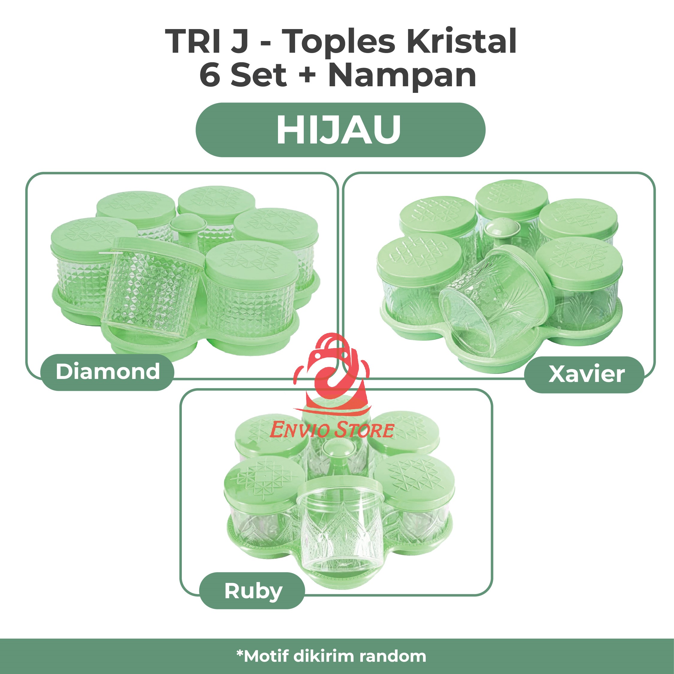 TRI J - Toples Kristal 6 Set + Nampan - BIRU (Toples Snack Lebaran)