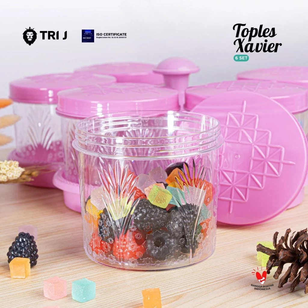TRI J - Toples Kristal 6 Set + Nampan - UNGU (Toples Snack Lebaran)