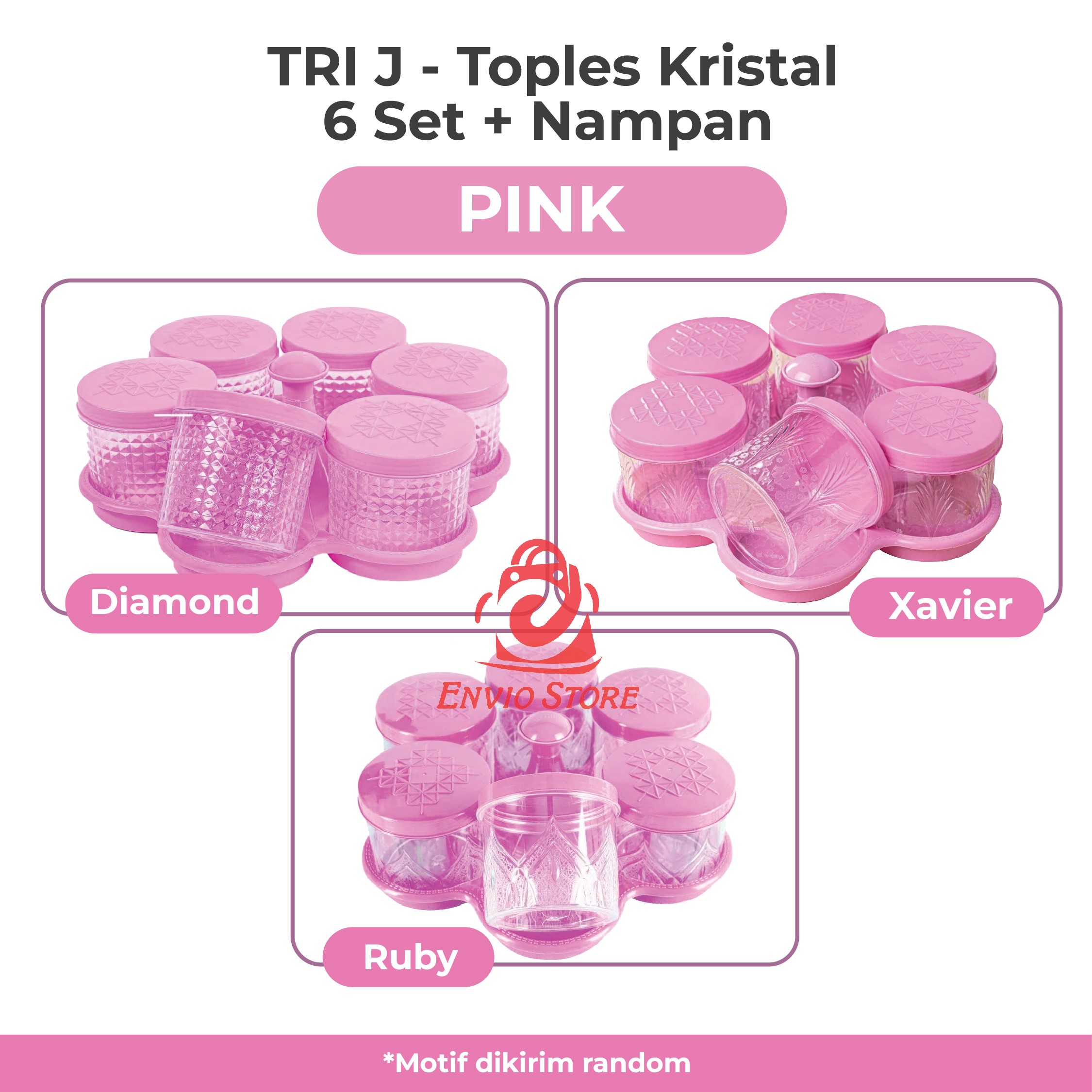 TRI J - Toples Kristal 6 Set + Nampan - HIJAU (Toples Snack Lebaran)