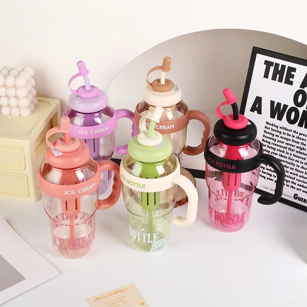 Botol Minum Air Jumbo Ice Cream 1400ml - HIJAU (Tumblr Free Sedotan Aesthetic)