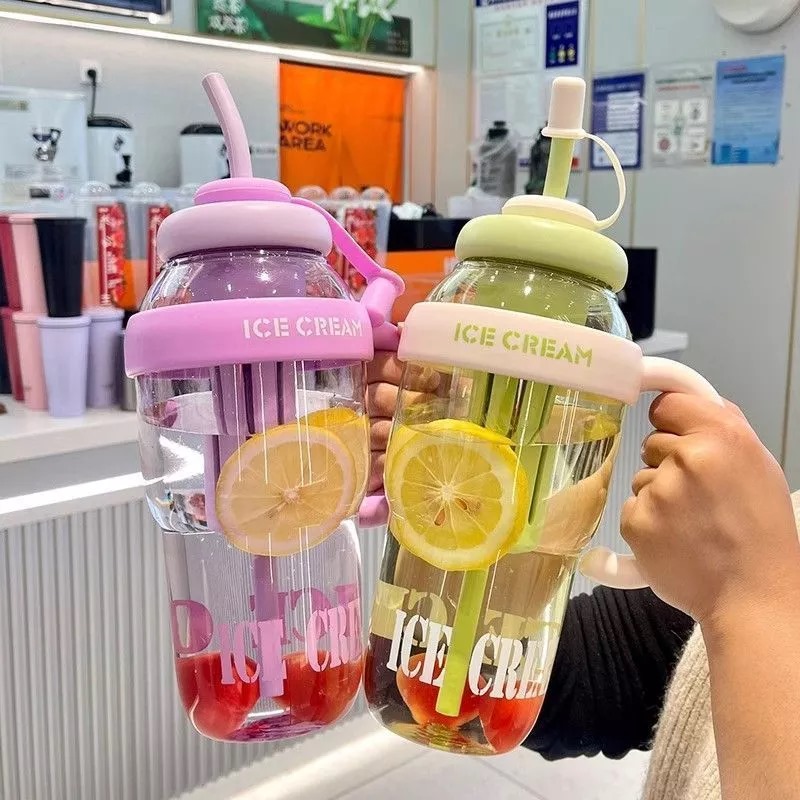 Botol Minum Air Jumbo Ice Cream 1400ml - HIJAU (Tumblr Free Sedotan Aesthetic)