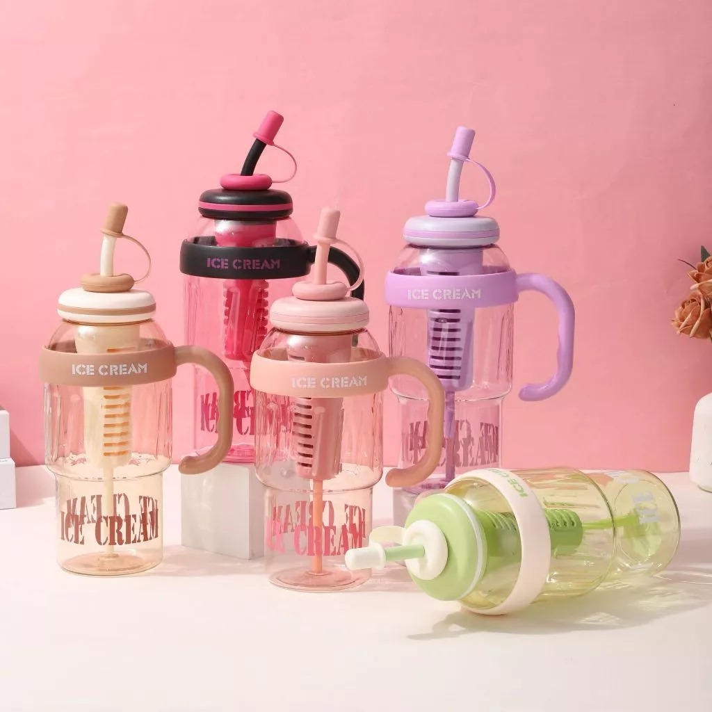 Botol Minum Air Jumbo Ice Cream 1400ml - COKLAT (Tumblr Free Sedotan Aesthetic)