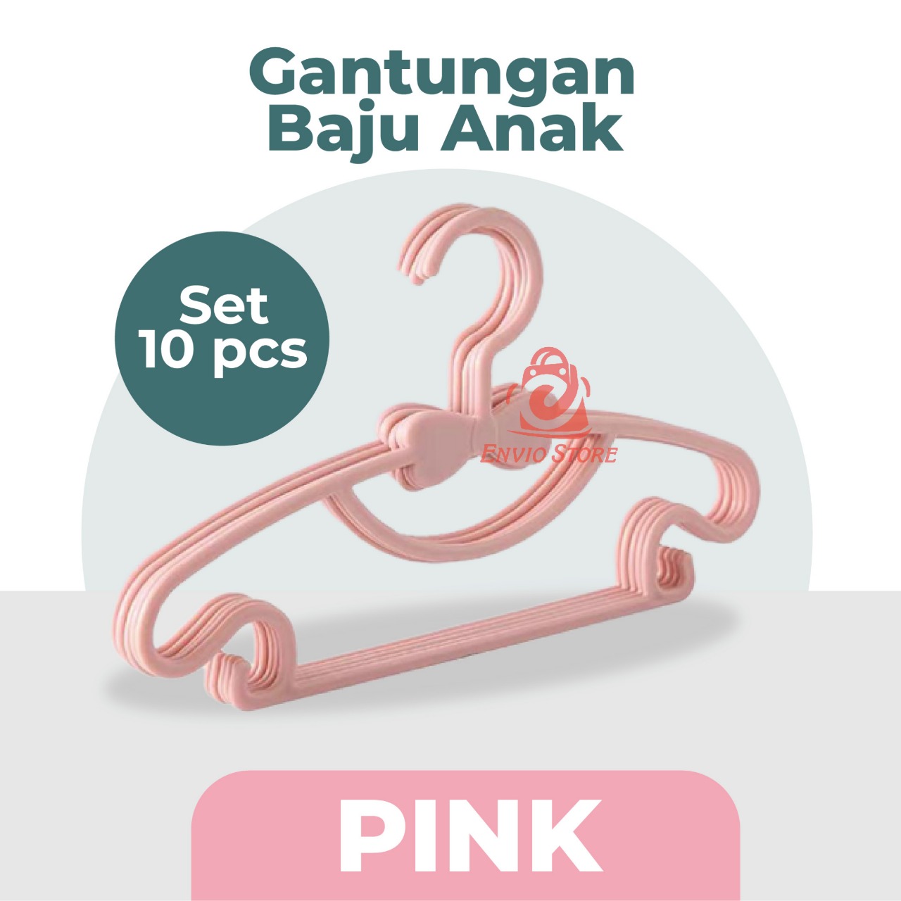 (SET 10pcs) Gantungan Baju Anak - PINK (Kids Clothes Hanger Multifungsi Warna Pastel)