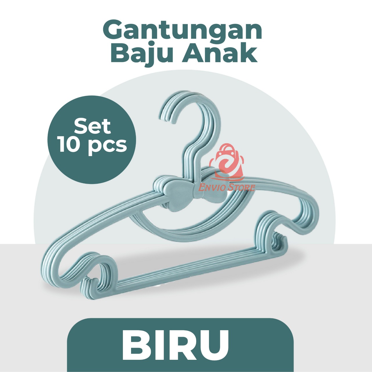 (SET 10pcs) Gantungan Baju Anak - BIRU (Kids Clothes Hanger Multifungsi Warna Pastel)