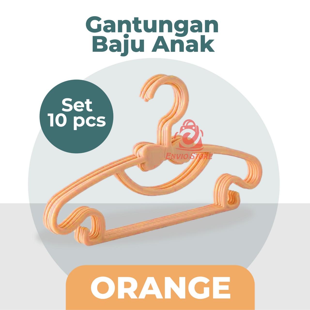 (SET 10pcs) Gantungan Baju Anak - ORANGE (Kids Clothes Hanger Multifungsi Warna Pastel)