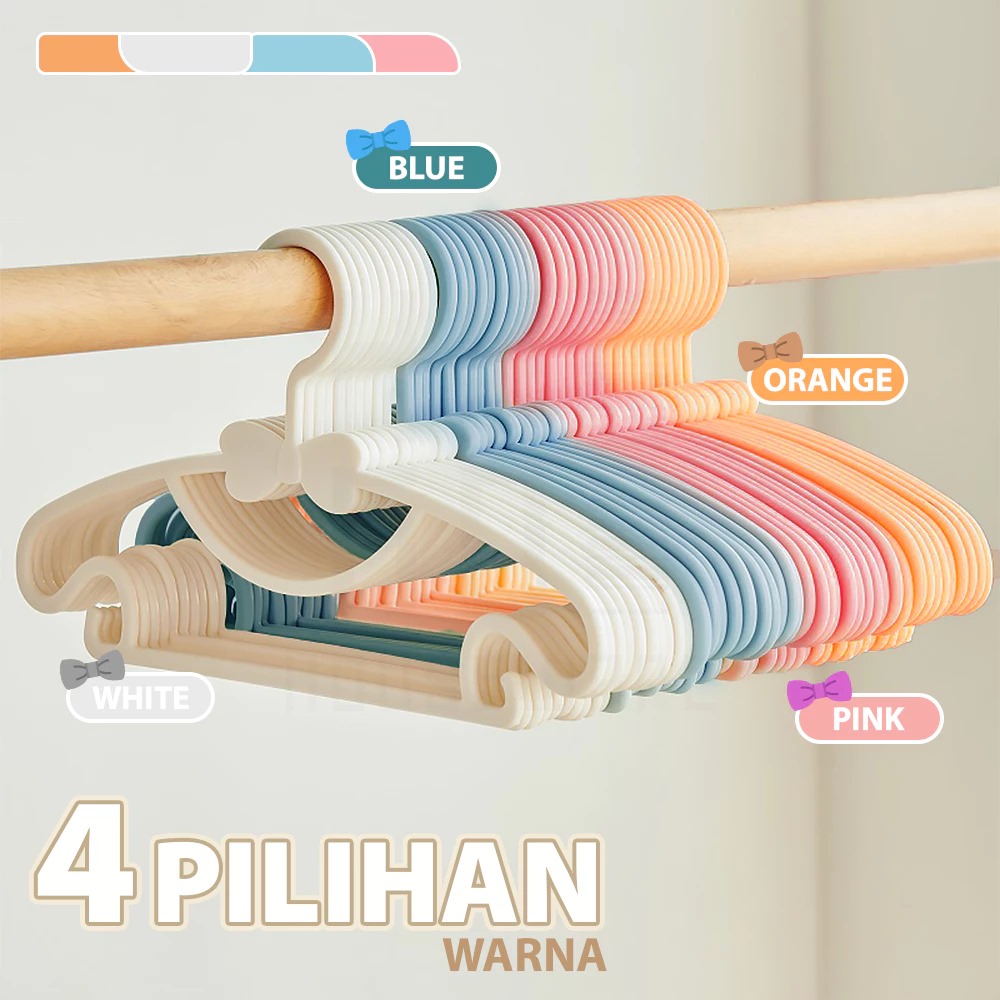 (SET 10pcs) Gantungan Baju Anak - ORANGE (Kids Clothes Hanger Multifungsi Warna Pastel)