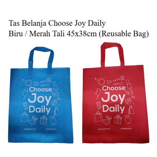 Tas Belanja Choose Joy Daily Biru / Merah Tali 45x38cm (Reusable Bag)
