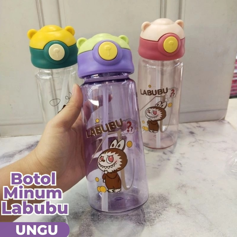 Botol Minum LABUBU MINI 550ml (JB214) - UNGU (Botol Minum Anak Lucu + Sedotan)