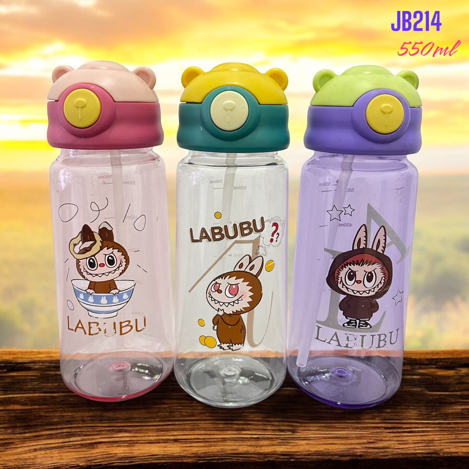Botol Minum LABUBU MINI 550ml (JB214) - UNGU (Botol Minum Anak Lucu + Sedotan)