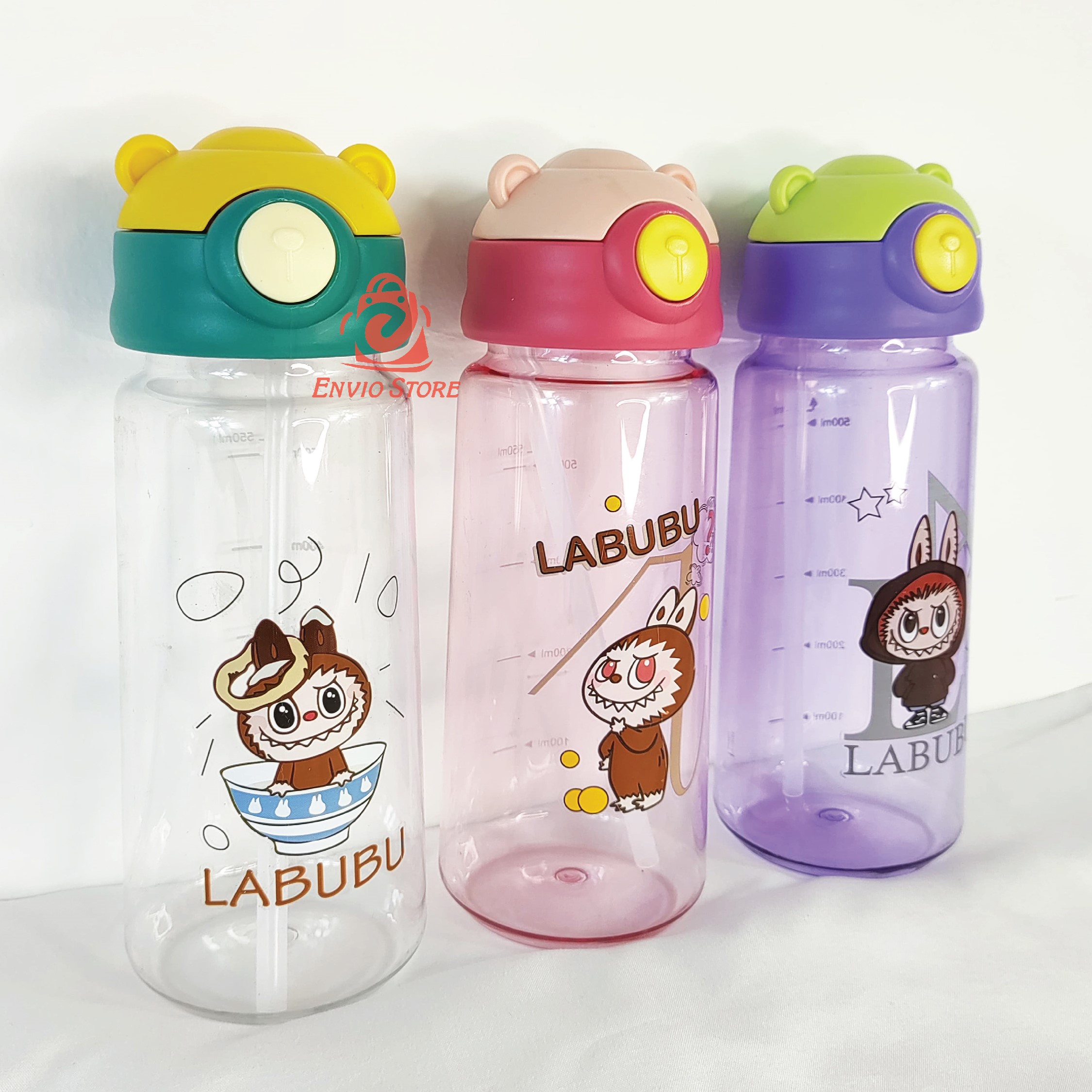 Botol Minum LABUBU MINI 550ml (JB214) - HIJAU (Botol Minum Anak Lucu + Sedotan)