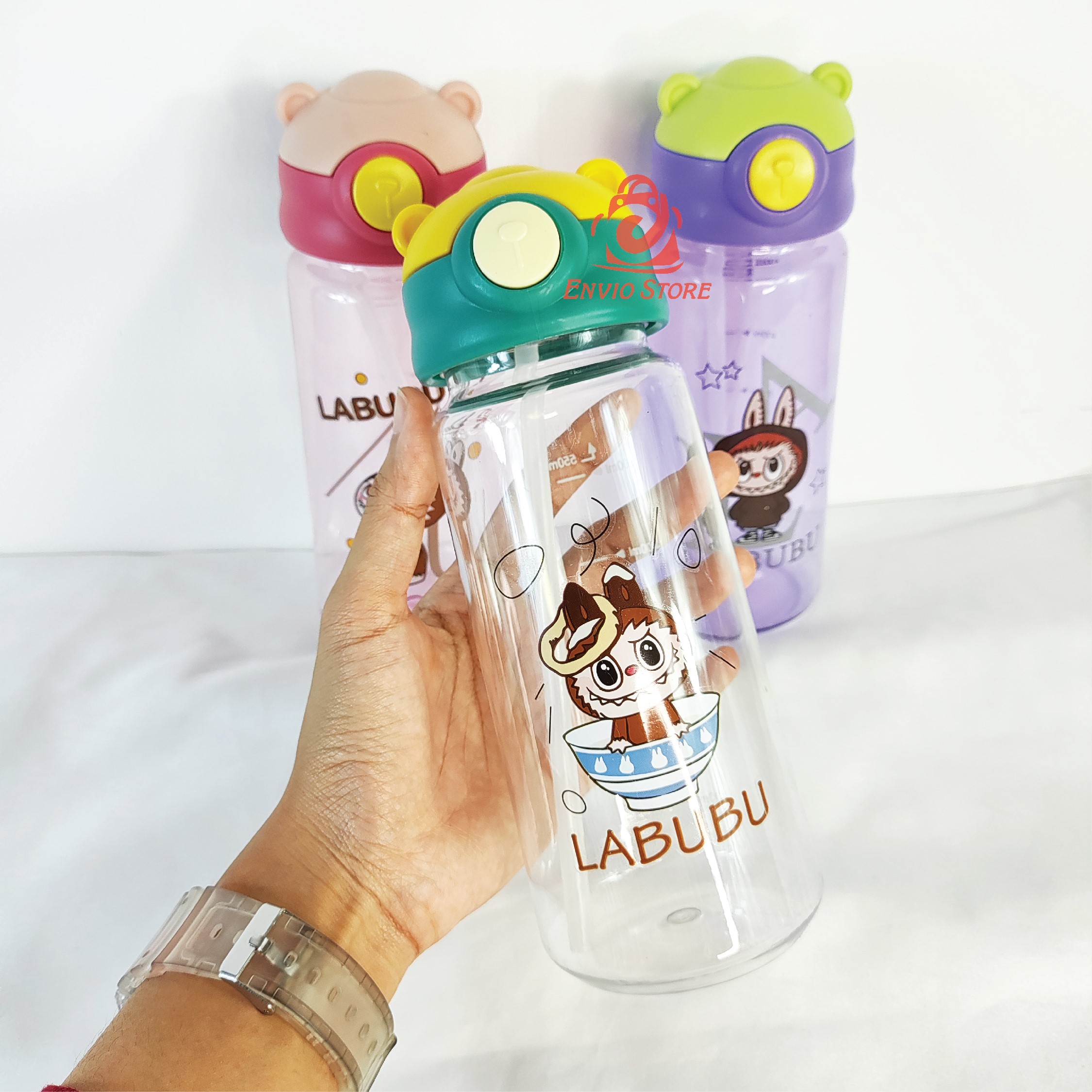 Botol Minum LABUBU MINI 550ml (JB214) - HIJAU (Botol Minum Anak Lucu + Sedotan)