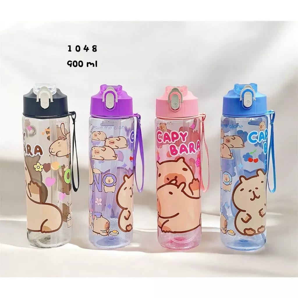 Botol Minum Capybara 900ml (1048) - PINK (Free Sedotan + Strap)