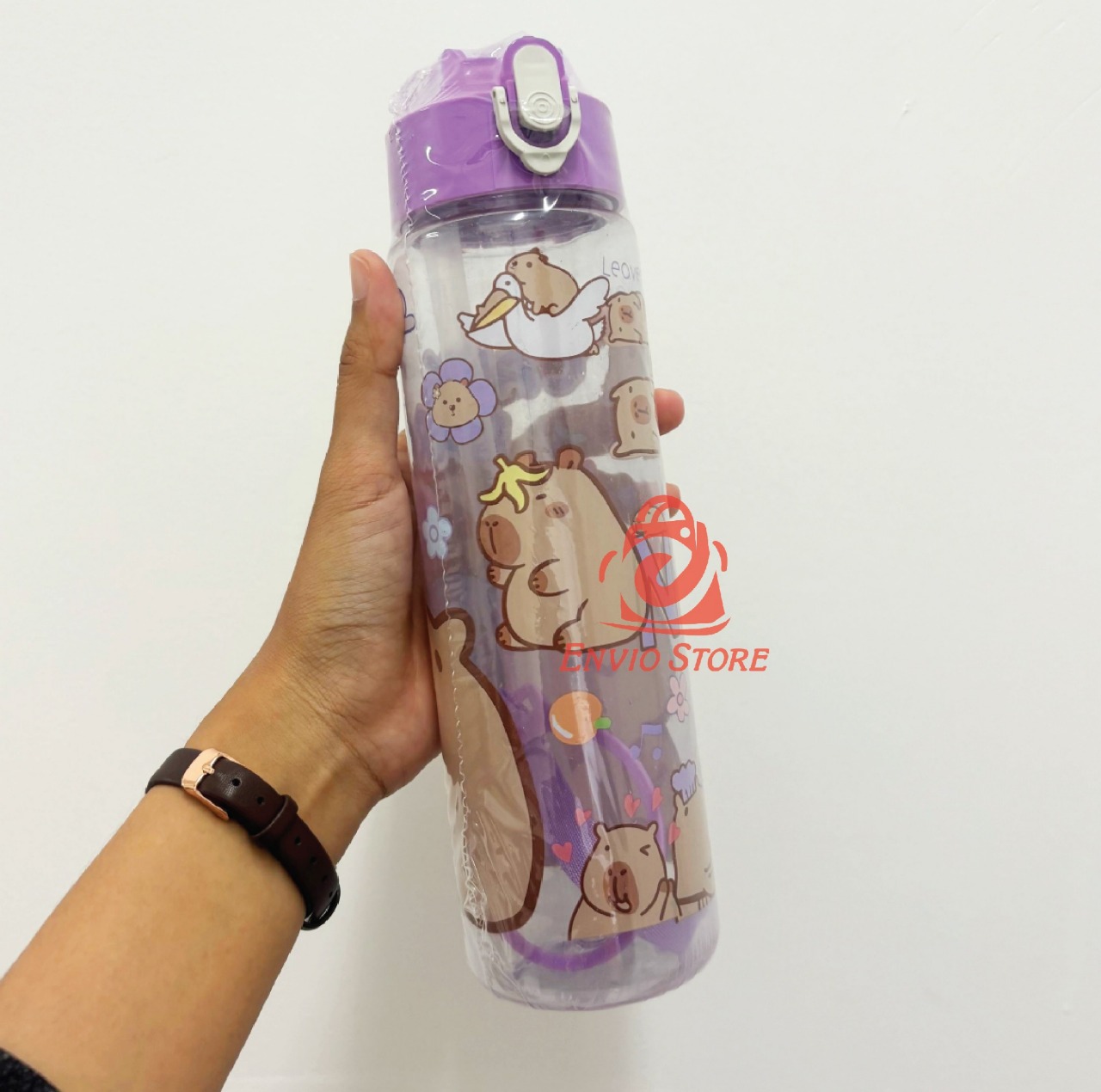 Botol Minum Capybara 900ml (1048) - PINK (Free Sedotan + Strap)
