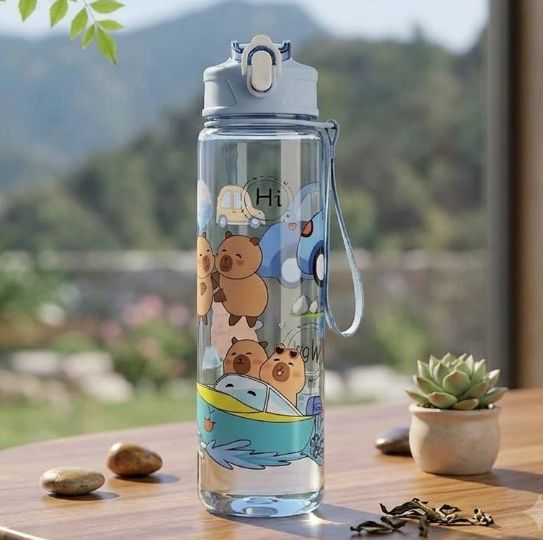 Botol Minum Capybara 750ml - BIRU (Free Sedotan + Strap)