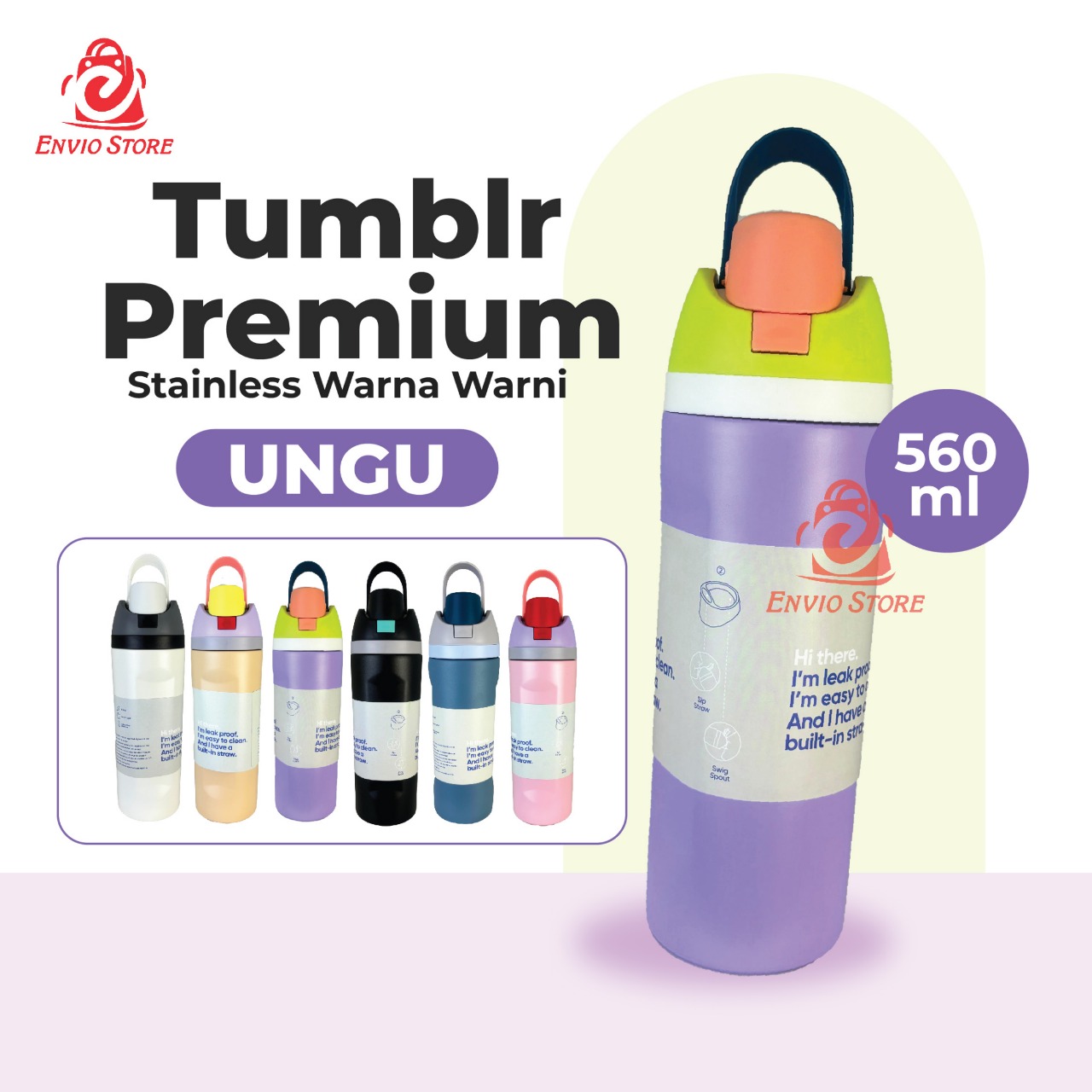 Tumblr Premium Stainless Warna Warni 560ml (2376) - UNGU (Botol Tahan Panas Dingin) Tumblr Premium Stainless Warna Warni 560ml (2376) - UNGU (Botol Tahan Panas Dingin)